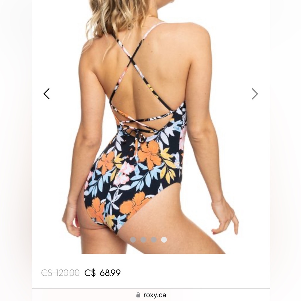 Roxy Full Piece Suit size L bathing suit with cute pattern & ties
